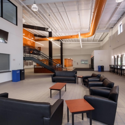 Entry area of an athletic facility at Lourdes University