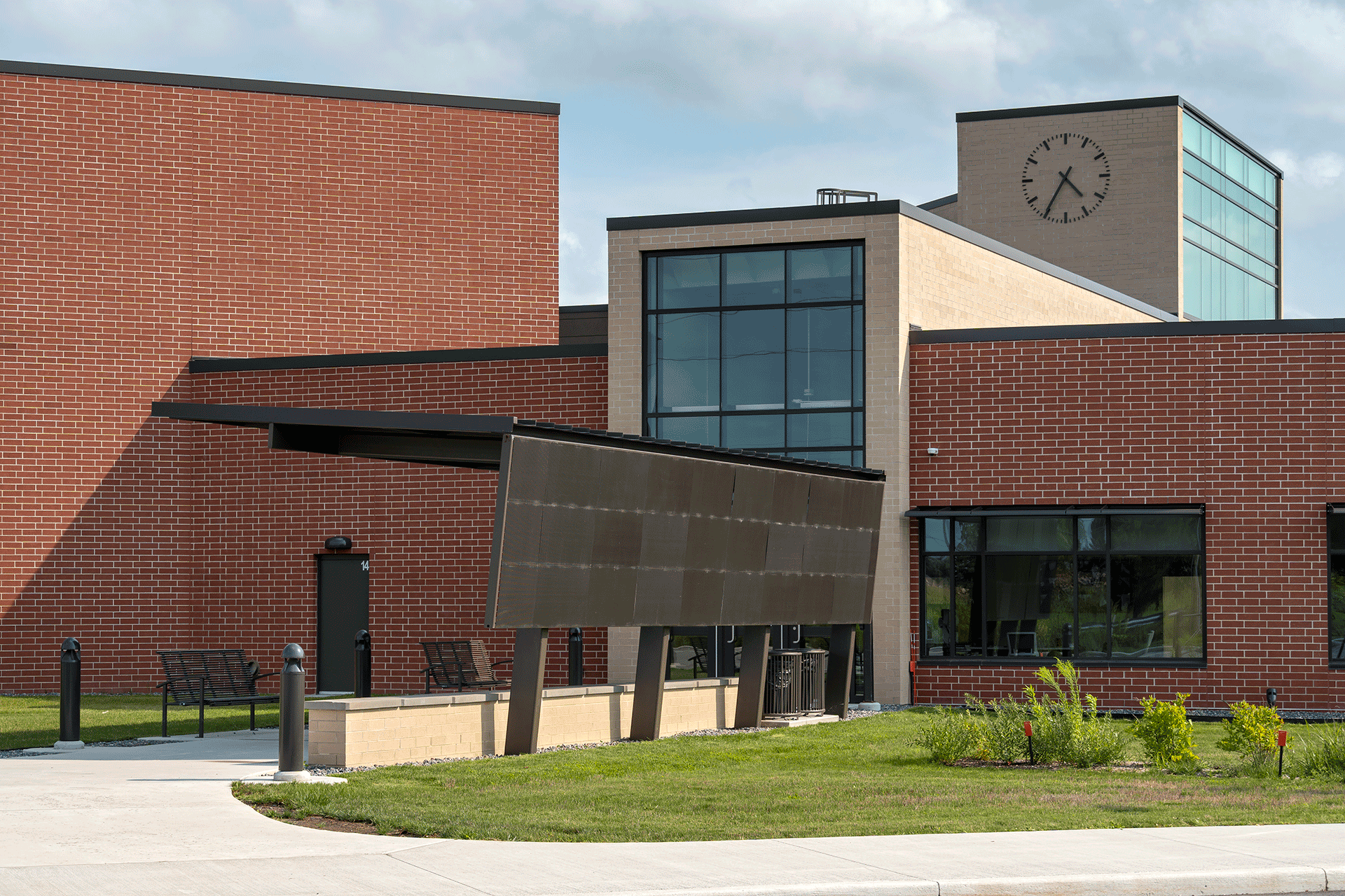 Front elevation of an intermediate school construction project