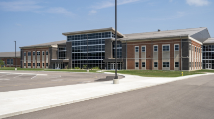A wide view of the front of Greene County Career Center, for which Miller Diversified supported as construction manager as owner's representative