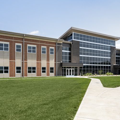 A panoramic front angle of an educational facility constructed by Miller Diversified
