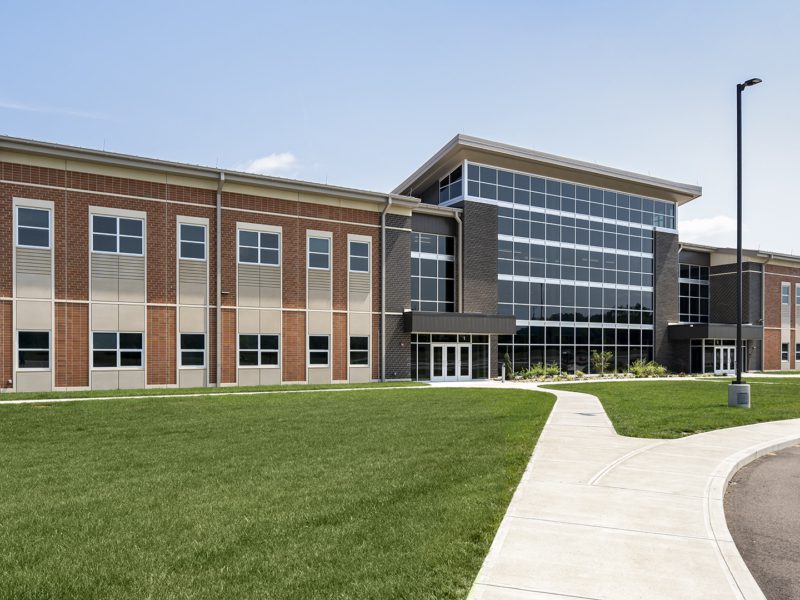 A panoramic front angle of an educational facility constructed by Miller Diversified