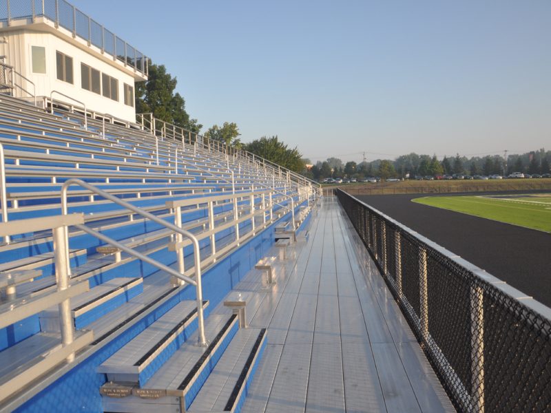 A view of a completed high school bleacher project completed by the commercial construction team at Miller Diversified