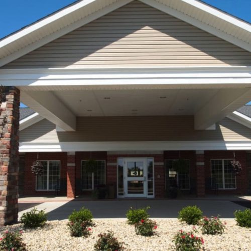 Entryway of a medical facility completed by Miller Diversified Construction