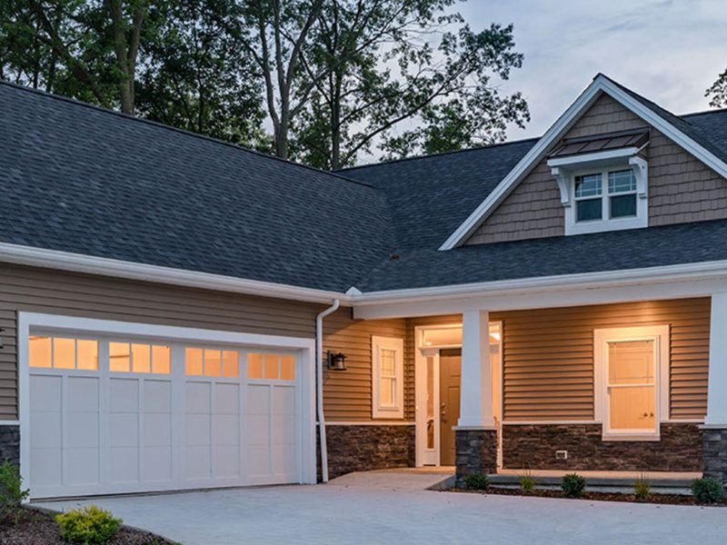 The exterior elevation of a luxury home from the Villas at Blystone in Monclova, Ohio, constructed by the team at Miller Diversified