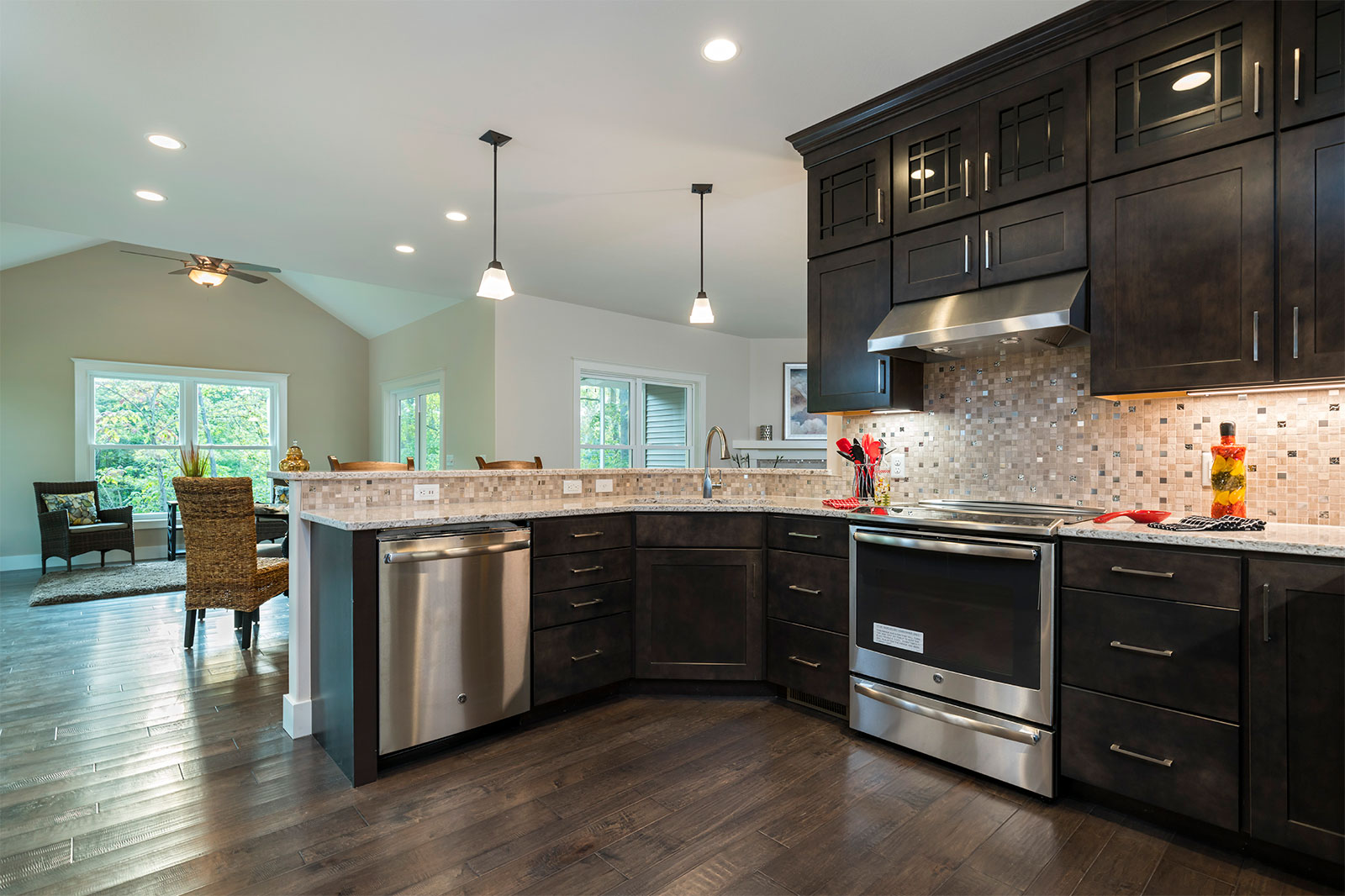 The kitchen in a luxury home from the Villas at Blystone in Monclova, Ohio, constructed by the team at Miller Diversified